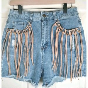 NWT WESTFADE Shein Faux Suede Fringe Denim Shorts Size 30 Country Festival